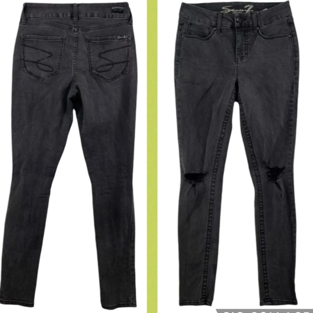 Seven7 EUC Black washed skinny Jegging style jeans distressed knees sz 10